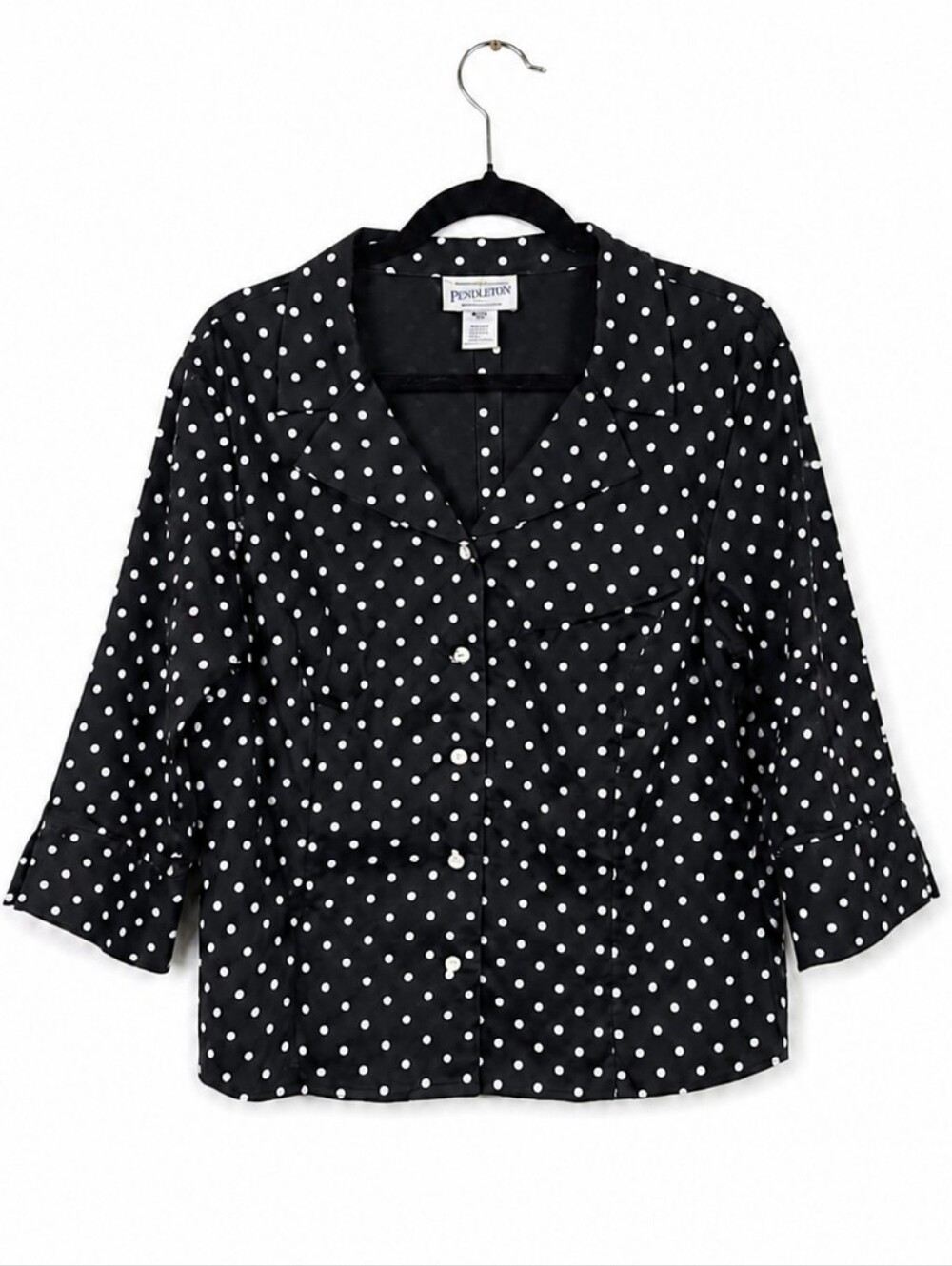 Pendleton L Polka Dot Cotton Shirt Jacket Blazer Retro Preppy Black White Mod